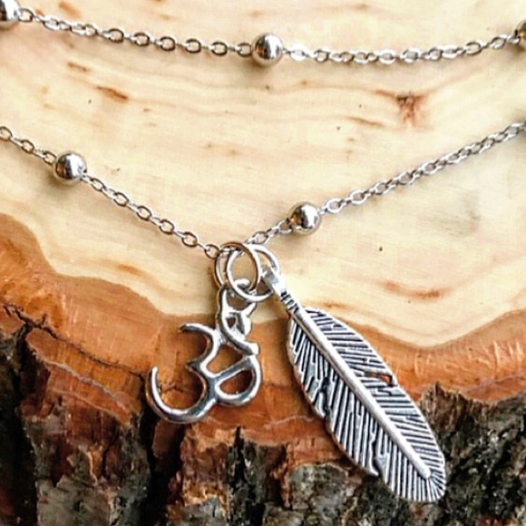 🔴SALE ! om sign & leaf charm steel chain necklace - Picture 5 of 11